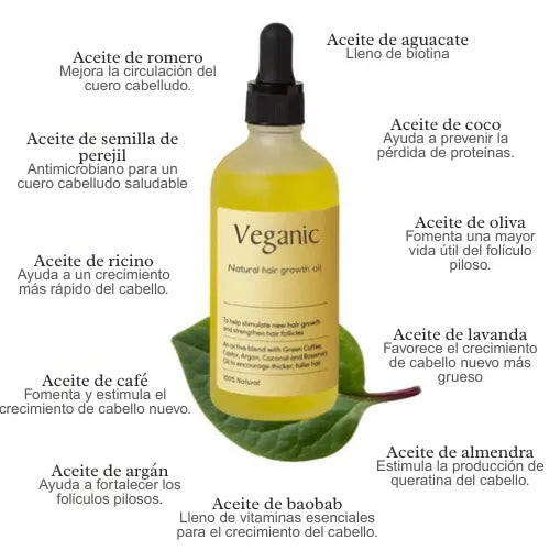 Aceite Natural Veganico Para El Crecimiento Del Cabello